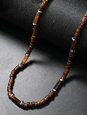 abordables Bijoux pour hommes-Collier de perles en bois naturel pour homme avec des accents turquoise, style surfeur bohème, bijoux réglables pour la plage, les festivals et les tenues décontractées