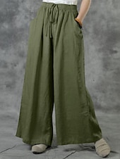 economico Pantaloni in lino e cotone semplici-Pantaloni in Cotone e Lino da Donna Pantaloni Baggy a Gamba Larga Colore Unito Vacanza Base Casual Lunghezza Completa Vita Alta Semplice Tasca Elasticizzato Comfort Esterno Micro-elastico Vacanza