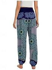 preiswerte Hose aus Baumwollleinen mit Grafik-Damen Leinen-inspirierte Hosen Weites Bein Hosen Hose Ethno-Stil Lässig Boho Volle Länge Hohe Taille Blumen Grafik Paisley-Muster Tasche Elastischer Bund Drucken Atmungsaktivität Weich Mikroelastisch