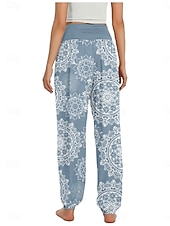 billiga Grafisk linnebyxa i bomull-Dam Linneinspirerade byxor Brett skaft Byxor Etnisk Stil Ledigt Boho Fullängd Hög midja Blommig Paisley Ficka Elastisk midja Tryck Mateial som andas Mjuk Microelastisk Utomhus Yoga Röd Blå Mörkgrön