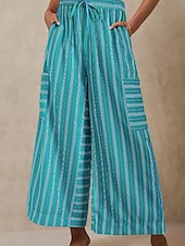 abordables jambe large et taille haute-Femmes Slacks Pantalons Streetwear Occasionnel Longueur complète Naturel Rayé Avec Poches Conception à cordon élastique Confortable Extérieur Rue Sortir Rouge orangé Bleu ciel clair Marine fonc