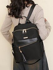 abordables Sacs à Dos de Mode-Sac à dos imperméable de grande capacité pour femme - peut être porté sur une épaule, détails de pompons élégants, fermeture à glissière, adapté au travail, à l&#039;école et à un usage quotidien