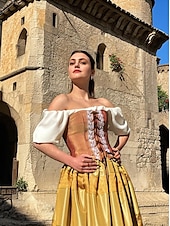 ieftine Rochie-Medieval Renascentist Rochii Rochii de bal Rochie Lungă Viching Cavaler celtic Costume de fancy Pentru femei Regal Halloween Carnaval Mascaradă Performanță LARP Ren Faire Adulți Rochie