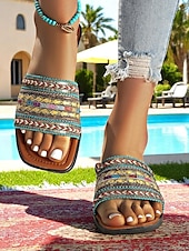 voordelige Vakantiesandalen-Boheemse platte sandalen voor dames – kleurrijke geborduurde bandjes, comfortabele en stijlvolle schoenen voor casual zomerdagen, strand en vakantie