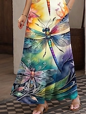 cheap Animals Dress-Women&#039;s Maxi Dress A Line Dress Summer Dress Off The Shoulder Dress Vacation Casual Party Date Regular Fit Ombre Graphic Animal Sleeveless Square Neck Yellow Summer Spring