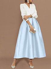abordables Robes de cocktail-Robes Cocktail Deux Pièces Élégantes à la Plage Robe de Fête Robe de Mariage Mi-Longue Longue Manche V Col Satin avec Plis Robes