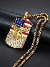preiswerte Herrenschmuck-Herren-Halskette mit Adleranhänger und amerikanischer Flagge – patriotischer Schmuck aus goldenem Edelstahl mit Strasssteinen für den Unabhängigkeitstag, Veteranen und die Anerkennung des Militärs