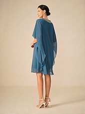 preiswerte abendkleider-Damen Knielanges Kleid Chiffonkleid Elegant Party Einfarbig Halbarm Rundhalsausschnitt Blau Sommer Frühling Herbst