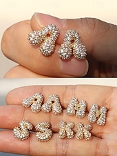abordables Boucle d&amp;#39;oreille pour femme-Boucles d&#039;oreilles à tige initiales en strass doré - Boucles d&#039;oreilles à lettres scintillantes personnalisées pour femmes, bijoux en cristal étincelants de A à Z, parfaits pour un usage quotidien, un cadeau de remise de diplôme, un cadeau de fête des mèr
