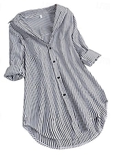 economico Vestiti-Per donna Mini Abito Abito in cotone e lino Classico Vacanza Quotidiano Uscire Vestibilità regolare A righe Manica Lunga Colletto a Camicia Nero Blu marino Blu Reale Estate