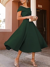 abordables Robes de cocktail-Robes de cocktail en A mariage à la plage robe élégante longueur thé sans manches épaule dénudée invité d&#039;automne tissu extensible avec fente froncée robes Derby 2025