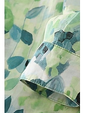 economico Camicie-Per donna Camicia Abbottonare Camicia in cotone e lino Blusa Fiore Elegante Moderno Manica Lunga Scollo a V Top Regolari Ferie Uscire Bottoni Stampato Verde Estate