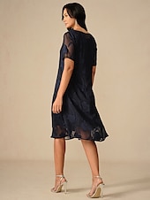 ieftine Rochii Party-Pentru femei Rochii Lungime Genunchi Rochii din Șifon Elegant Casual Potrivire Largă Floral Manșon scurt Stil Nautic Bleumarin Vară