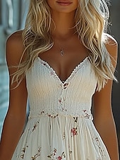 cheap Boho Dress-Women&#039;s Mini Dress Casual Dress Summer Dress Slip Dress Boho Dress Vintage Vacation Daily Going out Regular Fit Floral Sleeveless Straps Black White Summer