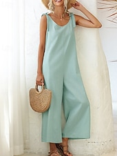 cheap Formal Jumpsuits-Women's Normal Dungarees Jumpsuit Streetwear Solid Color Sleeveless V Neck Backless Pocket Street Daily Regular Fit Black White Light Green Summer