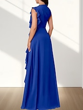 baratos Vestidos para Madrinhas-Vestido de dama de honra em corte A, decote redondo, sem mangas, elegante, longo, chiffon com babados / franzido 2025