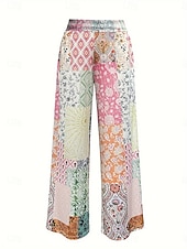 billiga breda ben och hög midja-Dam Brett skaft Kinesiska Säckiga byxor Semester Vintage Mode Fullängd Hög midja Grafisk Geometrisk Paisley Tryck Microelastisk Formell Semester Gata Rosa Blå Purpur Grön Sommar Vår Normal