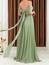 baratos Vestidos para Madrinhas-Linha A Vestido de Madrinha Ombro a Ombro Sem Manga Elegante Longo Chiffon com Pregas 2022