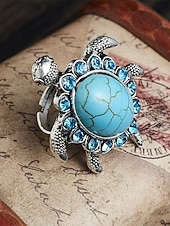 cheap Women&#039;s Rings-Women&#039;s Vintage Turtle Ring with Blue Turquoise Gemstone – Boho Animal Jewelry for Beach Vacations, Festivals and Casual Wear