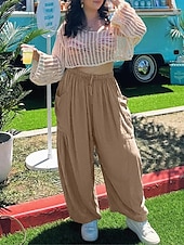 abordables pierna ancha y cintura alta-Pantalones baggy de chinos de pierna ancha para mujer Básicos Casual Largos Cintura alta Sencillos Con bolsillo Cinturilla elástica Cómodos Suaves Confortables Micro-elástico Exterior Calle Diaria