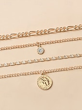 cheap Women&#039;s Necklace-Gold and Silver Multi-Layered Pendant Necklace with Sun and Coin Charms, Trendy Bohemian Jewelry for Women, Perfect for Casual Wear and Summer Outings