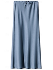 ieftine Fuste simple-Pentru femei Fustă Elegant Modă Maxi Talie Medie Fuste Simplu Cordon Micro-elastic Vacanță Stradă Roșu Vin Bleumarin Negru Șampaniu Vară Mătase ca satinul