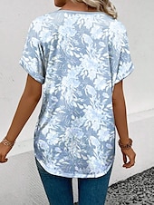 preiswerte Blumen-T-Shirt-Damen T Shirt Blumen Grafik Stilvoll Lässig Kurzarm V Ausschnitt Normale Oberteile Täglich Druck Blau Sommer Frühling