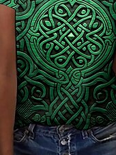 abordables T-shirt Boho-Femmes T-shirt Graphique Géométrique ancien Élégant Classique Manche Courte Col ras du cou Col rond Hauts Réguliers Quotidien Imprimé Vert Été Printemps