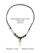 economico Gioielli da uomo-Collana con ciondolo a forma di dente di squalo da uomo – gioiello da surfista con perline in stile tribale fatto a mano con cordino regolabile per spiaggia, vacanze e abbigliamento casual