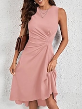 olcso Egyszerű ruha-Női Midi Ruha A Vonalú Ruha Egyszínű Bodycon Ruha Munka Ruhák Félig Formális Iroda Karcsú Grafikai Ujjatlan Kerek Nyak Fekete Rózsaszín Piros Kék Nyár