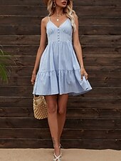 abordables Robes Rayés et Géométriques-Femmes Mini Robe Robe Décontractée Robe d&#039;été Robe Nuisette Élégant Mode Moderne Extérieur Quotidien Plage Coupe régulière Uni Sans manches Col en V Bleu Été