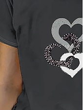 ieftine tricou Art &amp; Design-Pentru femei Tricou Topuri de vară Inimă Grafic Clasic Casual Manșon scurt Stil Nautic Crop Tops Zilnic Sfârșit de săptămână Imprimeu Negru+alb+gri Vară Primăvară Toamnă