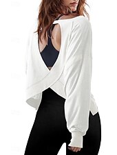 preiswerte Damen Einfache Oberteile-Damen Bluse Oberteil mit Ösen Einfach Modern Lässig Langarm Rundhalsausschnitt Normale Oberteile Täglich Ferien Ausgehen Ausschnitt Weiß Dunkelgray Aprikose Sommer