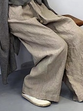 economico Pantaloni in lino e cotone semplici-Per donna Pantaloni in cotone e lino Pantaloni Eleganti Casual Lunghezza intera Naturale Semplice Tasca Elastico in vita Comodo All&#039;aperto Confortevole Streetwear Uscire Grigio Nero Cachi Caffè Estate