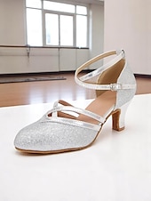 cheap Latin Shoes-Women&#039;s Black Glitter Low Heel Dance Shoes – Sparkly Ankle Strap Ballroom Shoes for Girls &amp; Ladies&#039; Performance or Practice
