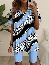 abordables Ensembles courts pour femmes-Ensembles de mode pour femmes en 2 pièces t-shirt et shorts manches courtes col en V impression graphique géométrique décontracté quotidien rose bleu vert été coupe régulière