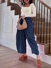 abordables pierna ancha y cintura alta-Pantalones baggy de chinos de pierna ancha para mujer Básicos Casual Largos Cintura alta Sencillos Con bolsillo Cinturilla elástica Cómodos Suaves Confortables Micro-elástico Exterior Calle Diaria