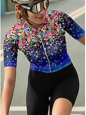 abordables Maillots pour femmes-Femmes Maillot de cyclisme Manche Courte Cyclisme Maillot Top avec 3 poches arrière Écran solaire Résistant aux UV Respirant Séchage Rapide Bleu de minuit Des sports Vêtement Tenue