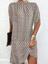 olcso Művészet és Design Ruha-Női Mini ruha nyári ruha Bodycon ruha Alkalmi Félig hivatalos ruhák Napi Szabadság Normál Grafika Mértani Rövid ujjú Magasnyakú Fekete Arcpír rózsaszín Barna Nyár