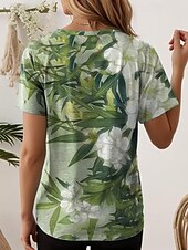 billige Blomster t-skjorte-Dame T skjorte Blomstret Grafisk Planter Årgang Tropisk Hawaiisk Ermeløs V-hals Vanlige topper Daglig Trykt mønster Gressgrønn Blå Grønn Lyseblå Sommer Vår