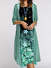 economico Abito Floreale-Per donna Insieme del vestito Abito Estivo Casual Floreale Stampato Abito Midi Manica 3/4 Girocollo All&#039;aperto Quotidiano Rosa Blu Verde Estate Primavera Vestibilità regolare