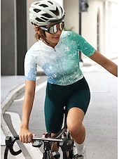 abordables Maillots pour femmes-Femmes Maillot de cyclisme Manche Courte Cyclisme Maillot Top avec 3 poches arrière Écran solaire Résistant aux UV Respirant Séchage Rapide Vert Des sports Vêtement Tenue