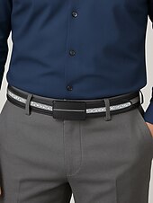 cheap Men&#039;s Belts-Men&#039;s Genuine Stingray Leather Automatic Buckle Belt – Luxury Textured Strap with Reflective Pattern for Business, Formal and Gift Occasions