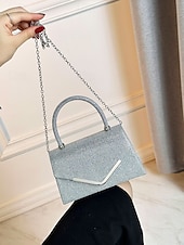 abordables Pochettes et sacs à main de soirée-Pochette de soirée pailletée pour femme avec bandoulière chaîne – élégante pochette structurée à poignée supérieure pour mariages, cocktails et événements formels