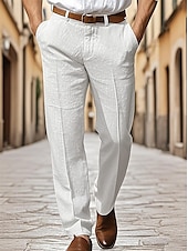 cheap Business-Men&#039;s Dress Pants Cotton Linen Shorts Buttons Pocket Plain Comfort Breathable Vacation Daily Boho Black White