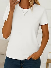 お買い得  フローラルTシャツ-女性用 Tシャツ 純色 ヴィンテージ スタイリッシュ ベーシック 半袖 クルーネック ラウンドネック レギュラートップス 日常 プリント ホワイト ライトグリーン グレー ライトブルー 夏 春