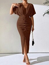 abordables Robe Simple-Femmes Robe Midi Robe de Soirée Robe d&#039;été Mode Classique Moderne Extérieur Vacances Fête Coupe régulière Uni Sans manches Col en V Noir Marron Abricot Été
