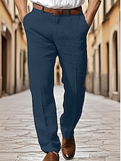 cheap Business-Men&#039;s Dress Pants Cotton Linen Shorts Buttons Pocket Plain Comfort Breathable Vacation Daily Boho Black White