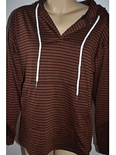 voordelige Dames Strepen &amp; Geometrische Tops-Dames Blouse Gestreept Casual Lange mouw Capuchon Normale tops Dagelijks Uitgaan Zak Wit Bruin Zomer