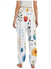 economico Pantaloni-Per donna Pantaloni ispirati al lino Gamba larga Pantaloni Stile Etnico Casual Boho Lunghezza intera Vita Alta Floreale Foglia Tropicale Tasca Elastico in vita Stampa Traspirabilità Morbido
